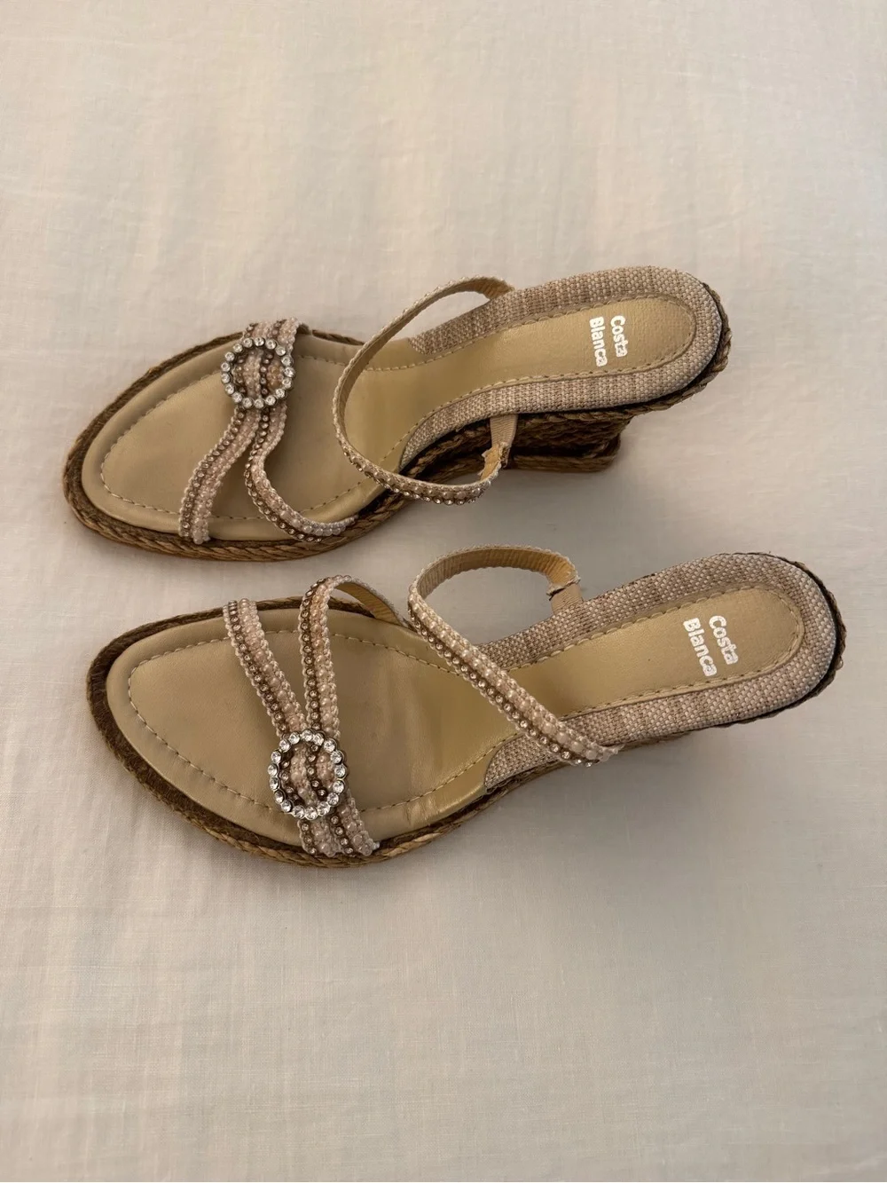 Costa Blanca Neutral Beaded Wedge Sandals